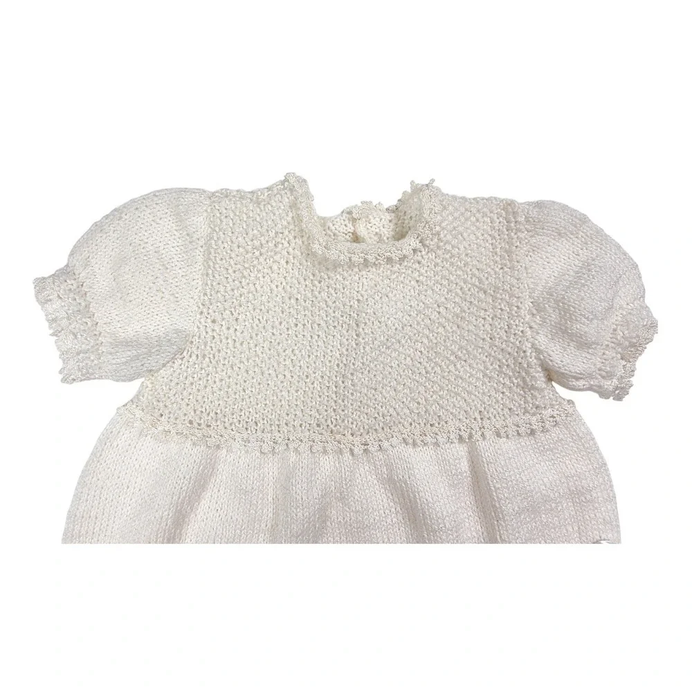 Artisan Crochet Lace Trim Christening Gown Dress w/ Bonnet‎ Baby Size 6-9 months